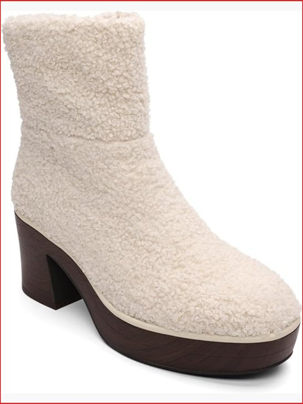 Faux Leather & Shearling Ankle Boots with Chunky Block Heel